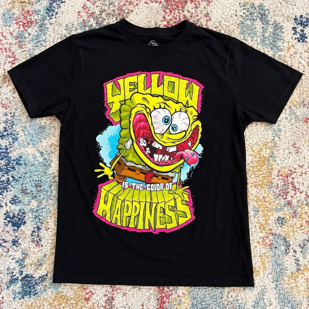SpongeBob SquarePants Black Graphic T-Shirt "Yellow Is the Color of Happiness" M